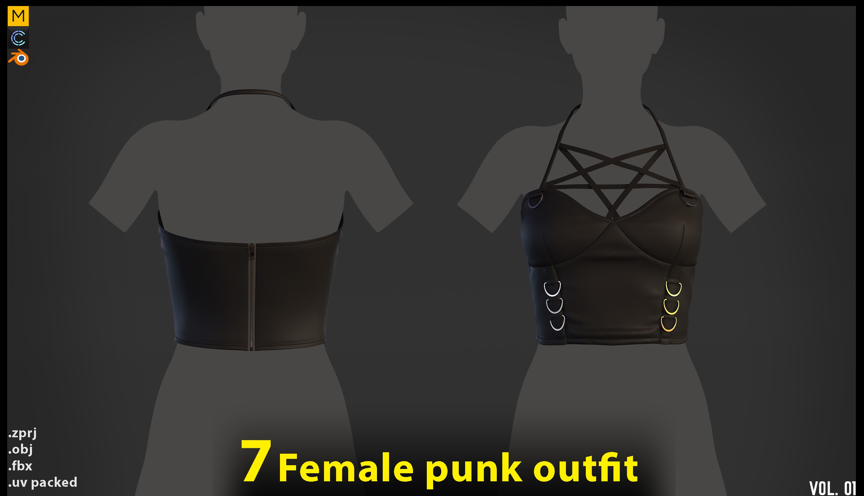 7 Female Punk  Gothic corset  tanktop ZPRJ FBX OBJ 3D model_7