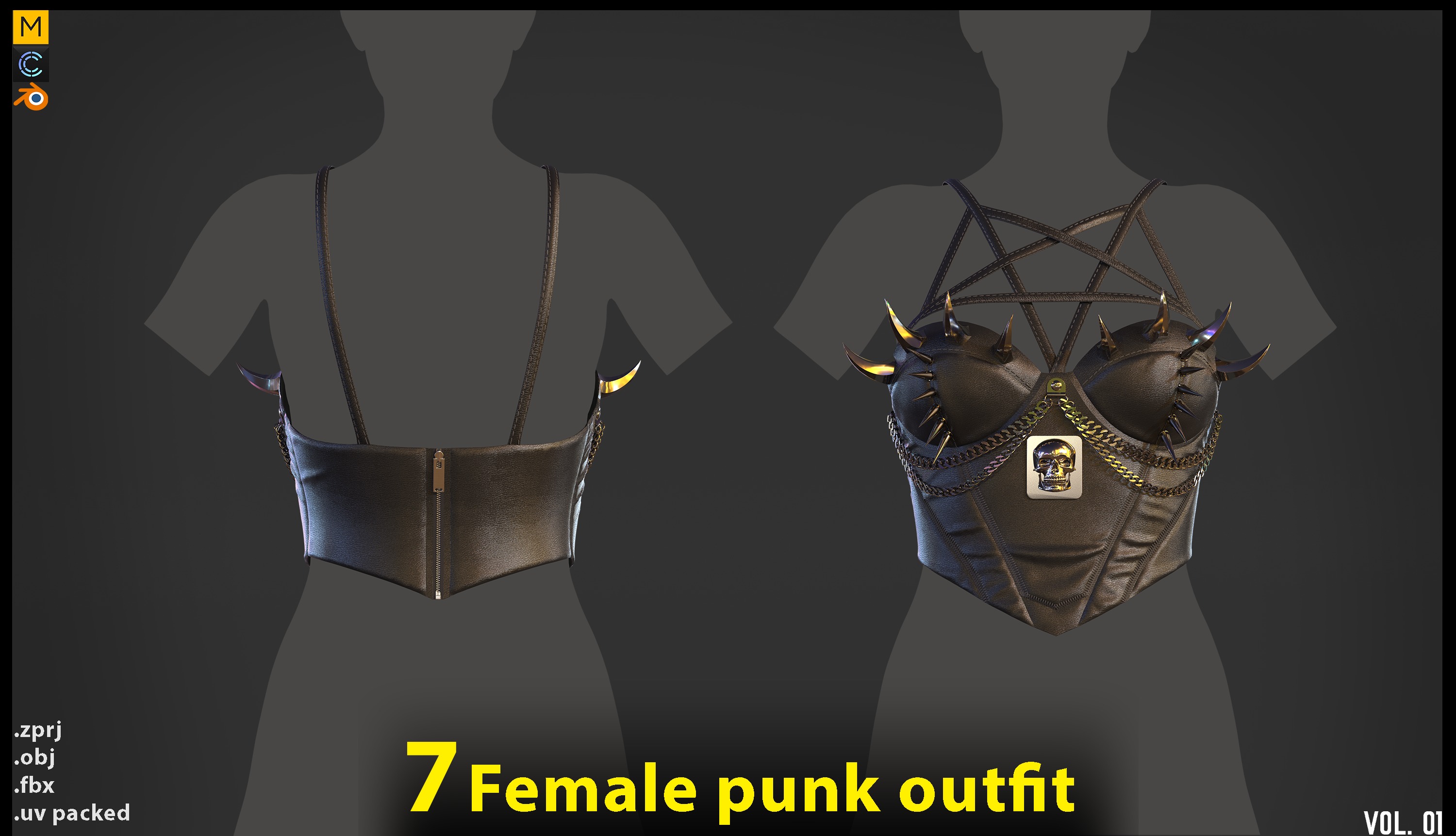 7 Female Punk  Gothic corset  tanktop ZPRJ FBX OBJ 3D model_1