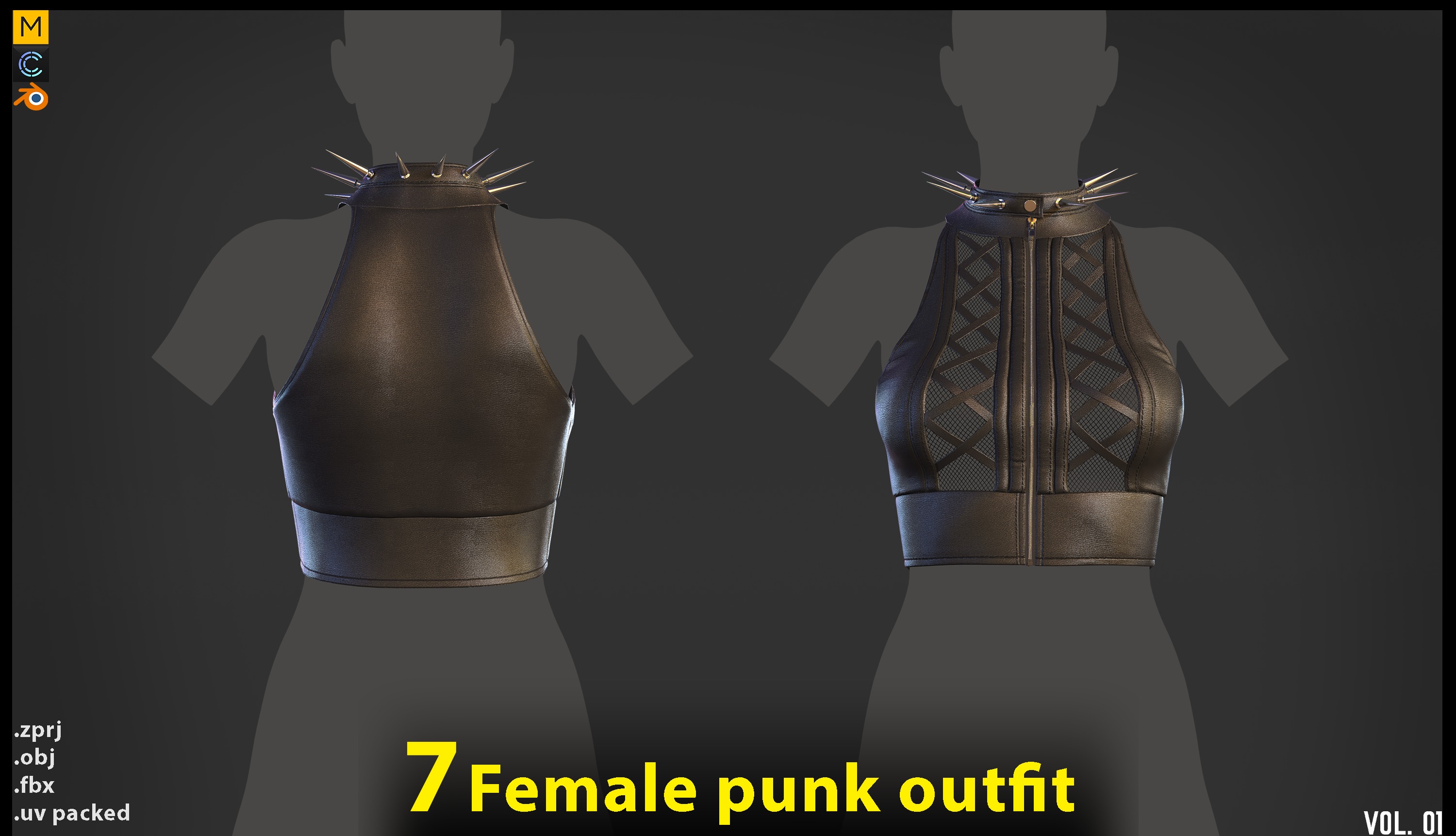 7 Female Punk  Gothic corset  tanktop ZPRJ FBX OBJ 3D model_6