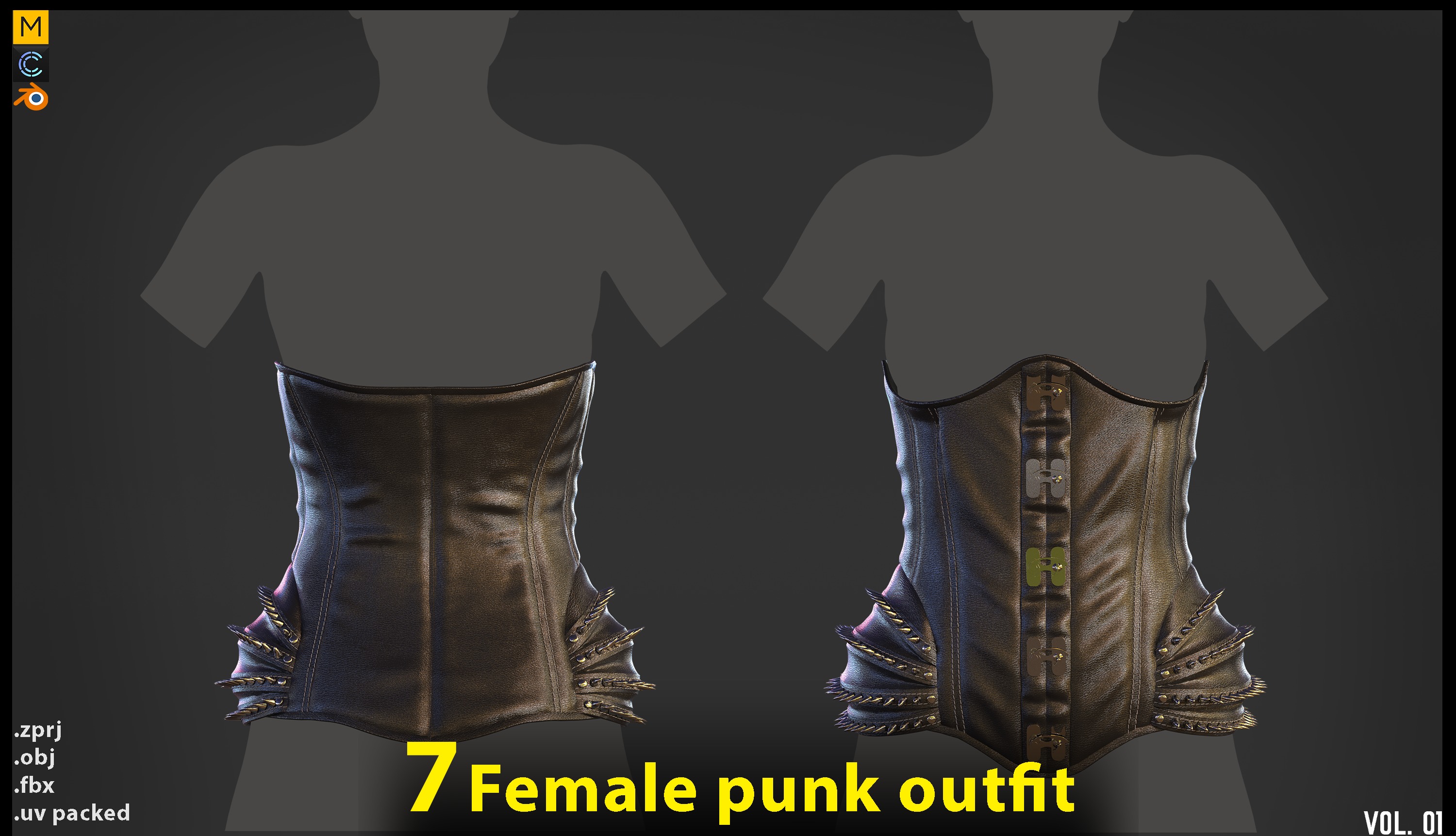 7 Female Punk  Gothic corset  tanktop ZPRJ FBX OBJ 3D model_2