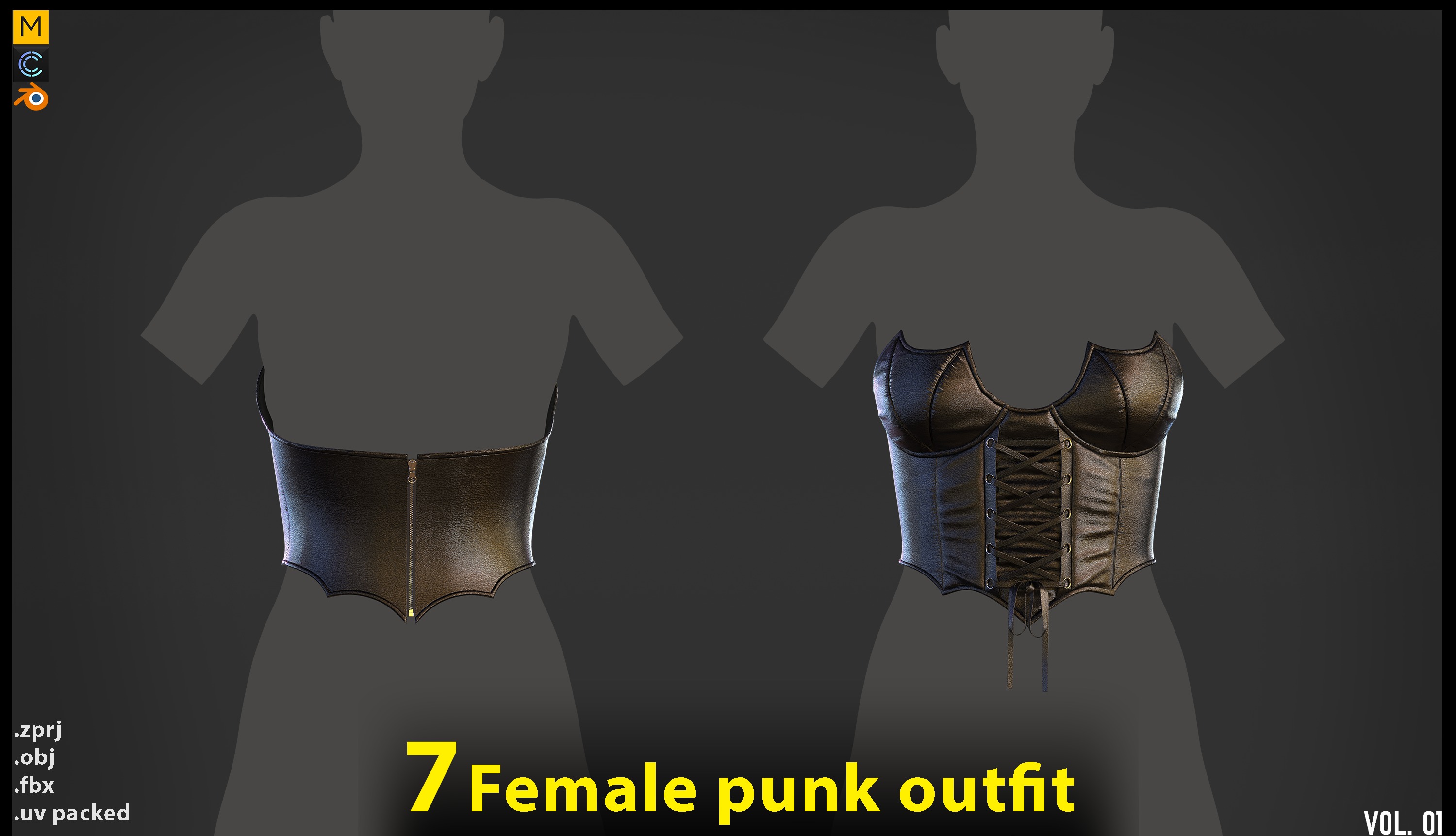 7 Female Punk  Gothic corset  tanktop ZPRJ FBX OBJ 3D model_4