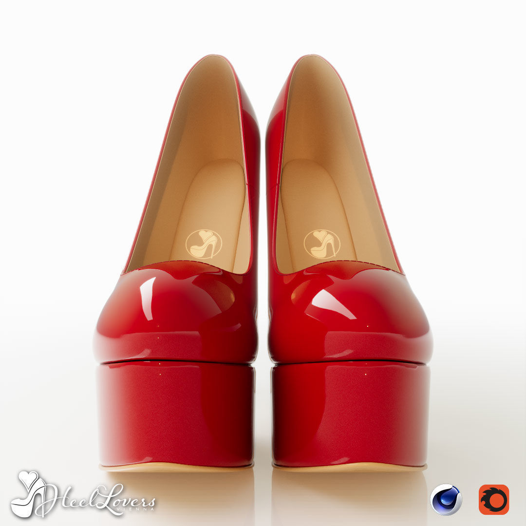 Red Patent Platform Stiletto High Heels 3D model_1
