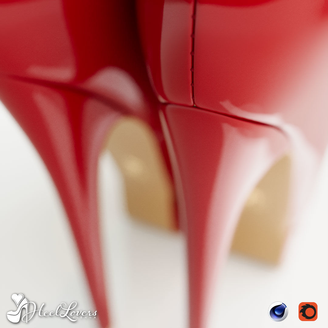 Red Patent Platform Stiletto High Heels 3D model_8