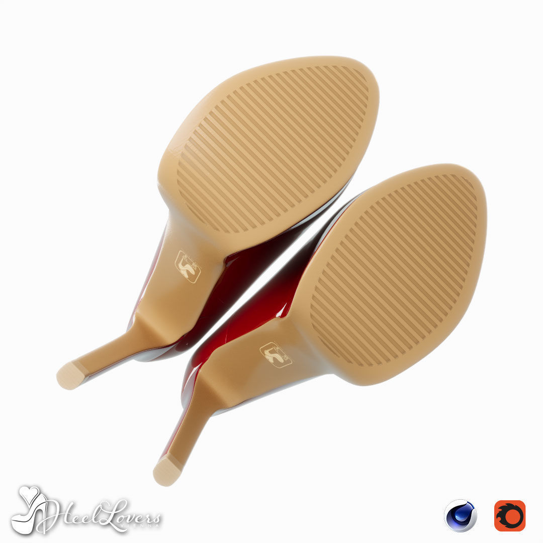 Red Patent Platform Stiletto High Heels 3D model_6
