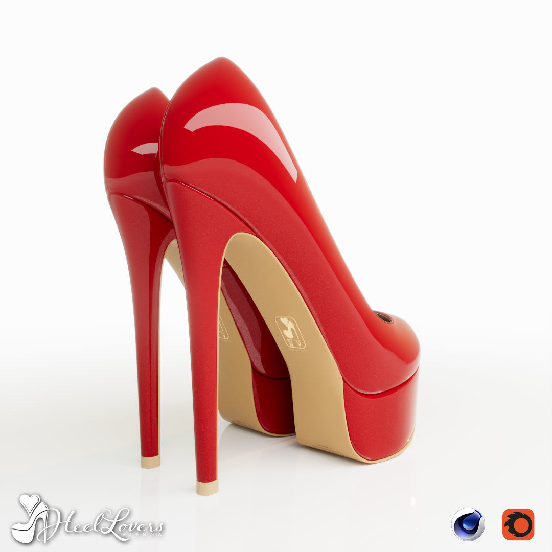 Red Patent Platform Stiletto High Heels 3D model_4
