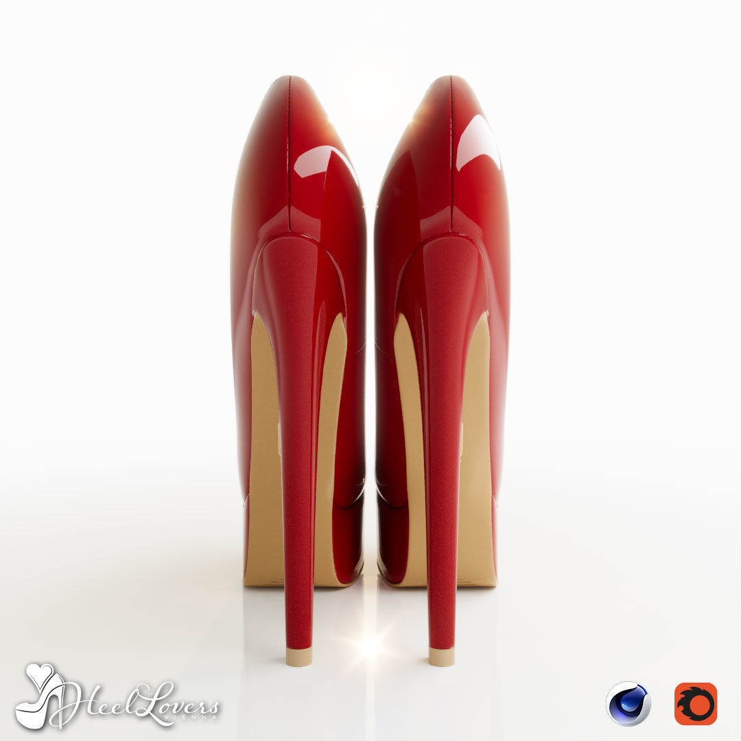 Red Patent Platform Stiletto High Heels 3D model_2