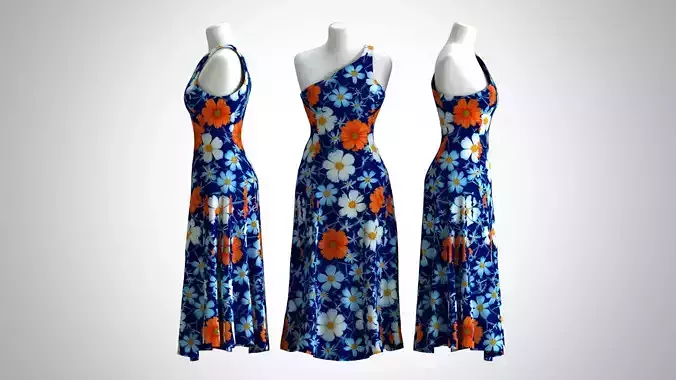Woman Dress 2 Blue Orange Floral