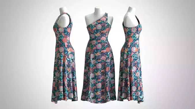 Woman Dress 2 Blue Pink Flower