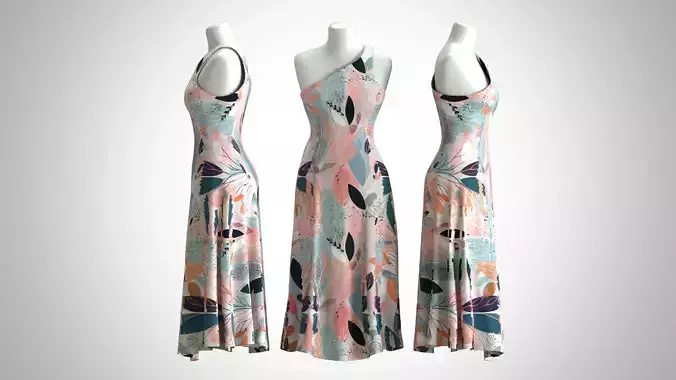 Woman Dress 2 Blue Pink Leaf