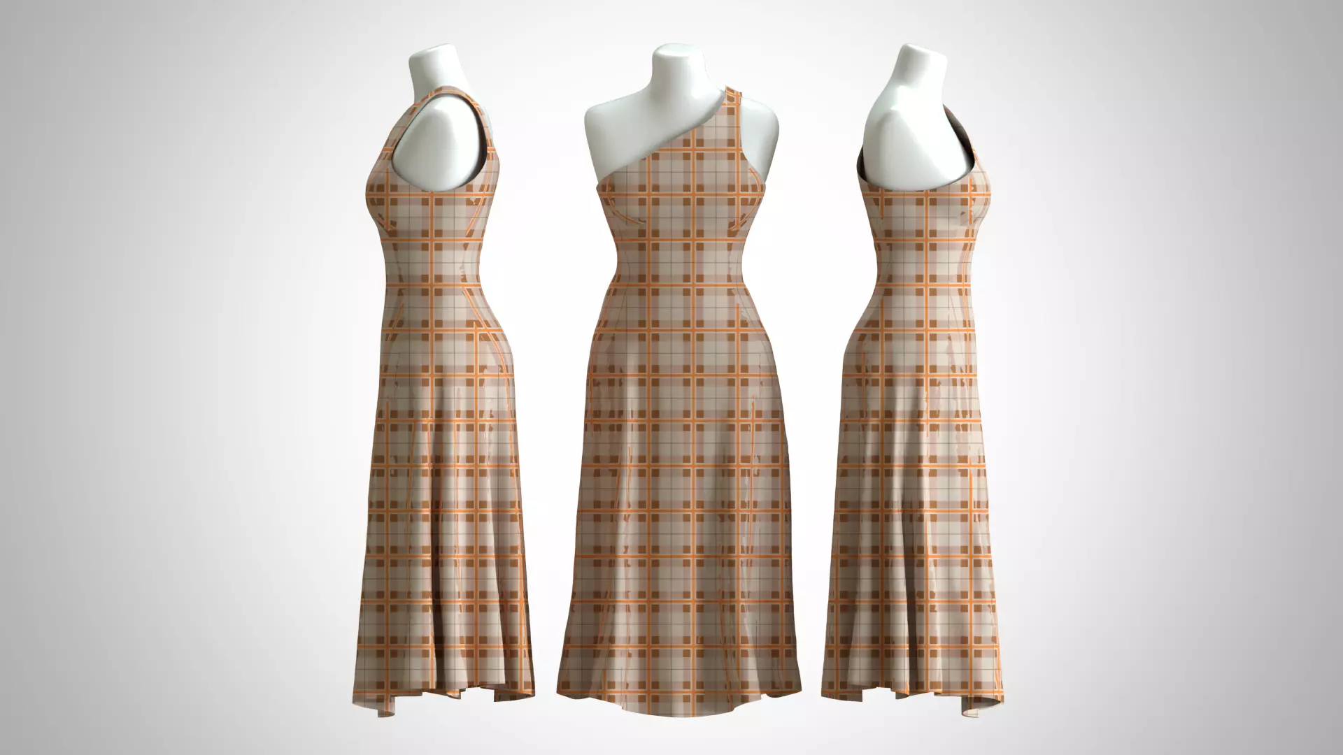 Woman Dress 2 Brown Tartan 3D model