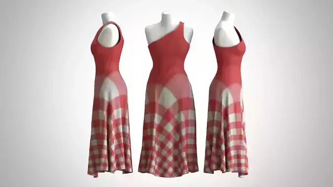 Woman Dress 2 Red Checker