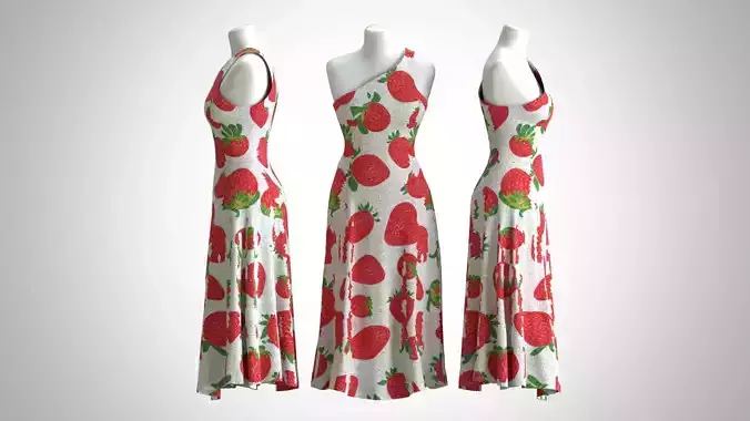 Woman Dress 2 White Strawberry