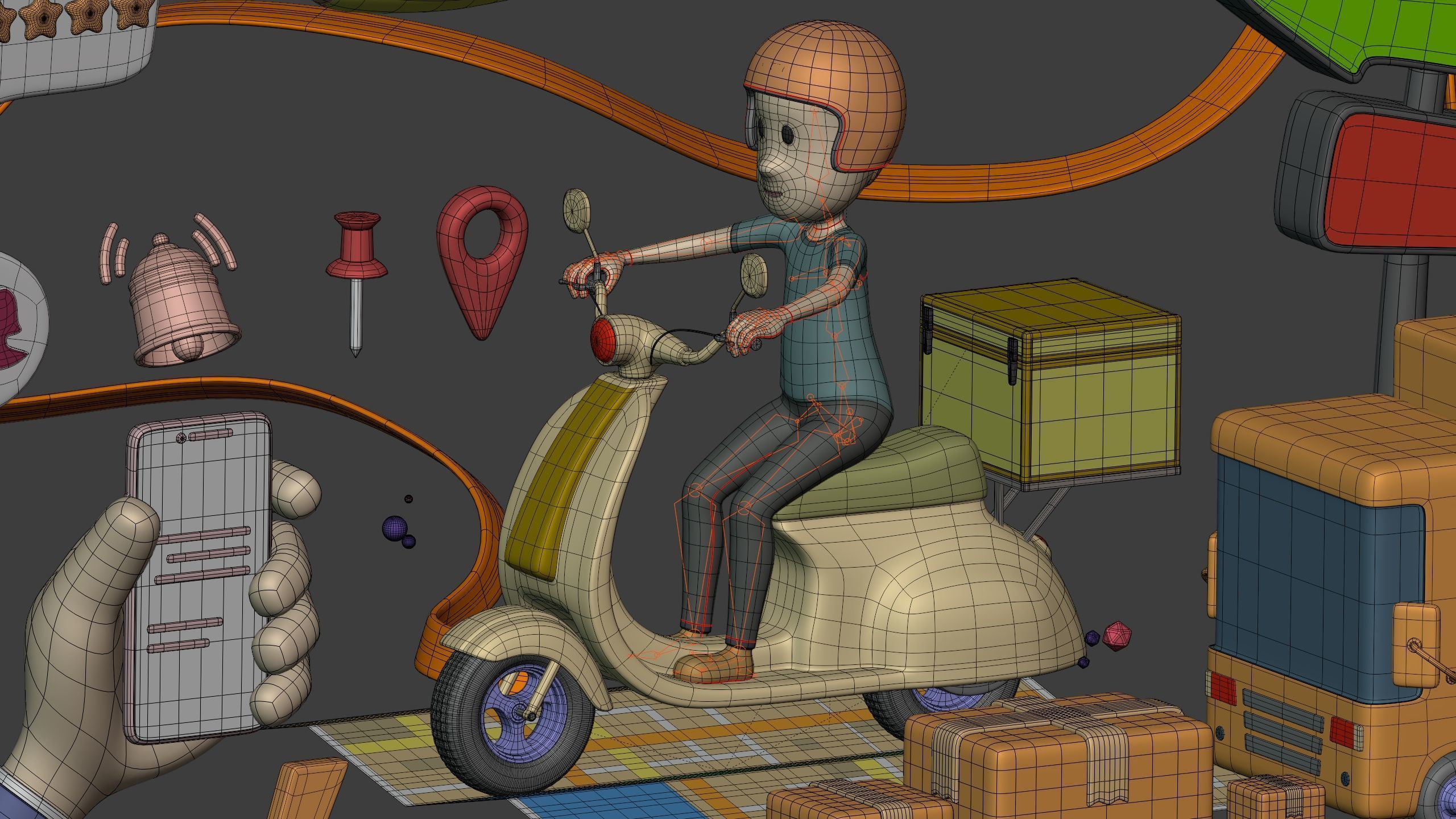 Cartoon Transport Pack - Scooter Plane Truck smartphone Hand Man Low-poly 3D model_16