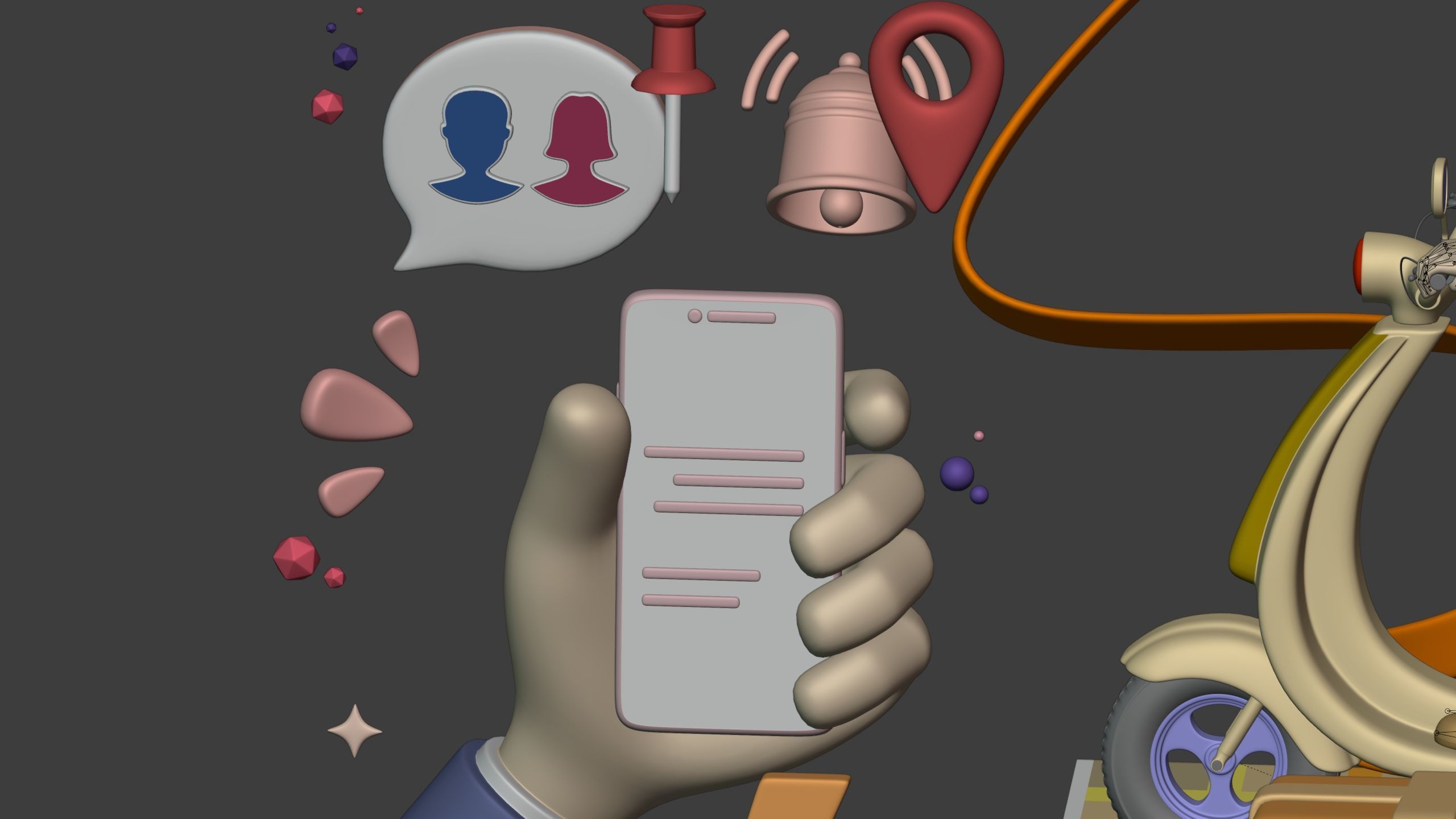 Cartoon Transport Pack - Scooter Plane Truck smartphone Hand Man Low-poly 3D model_13