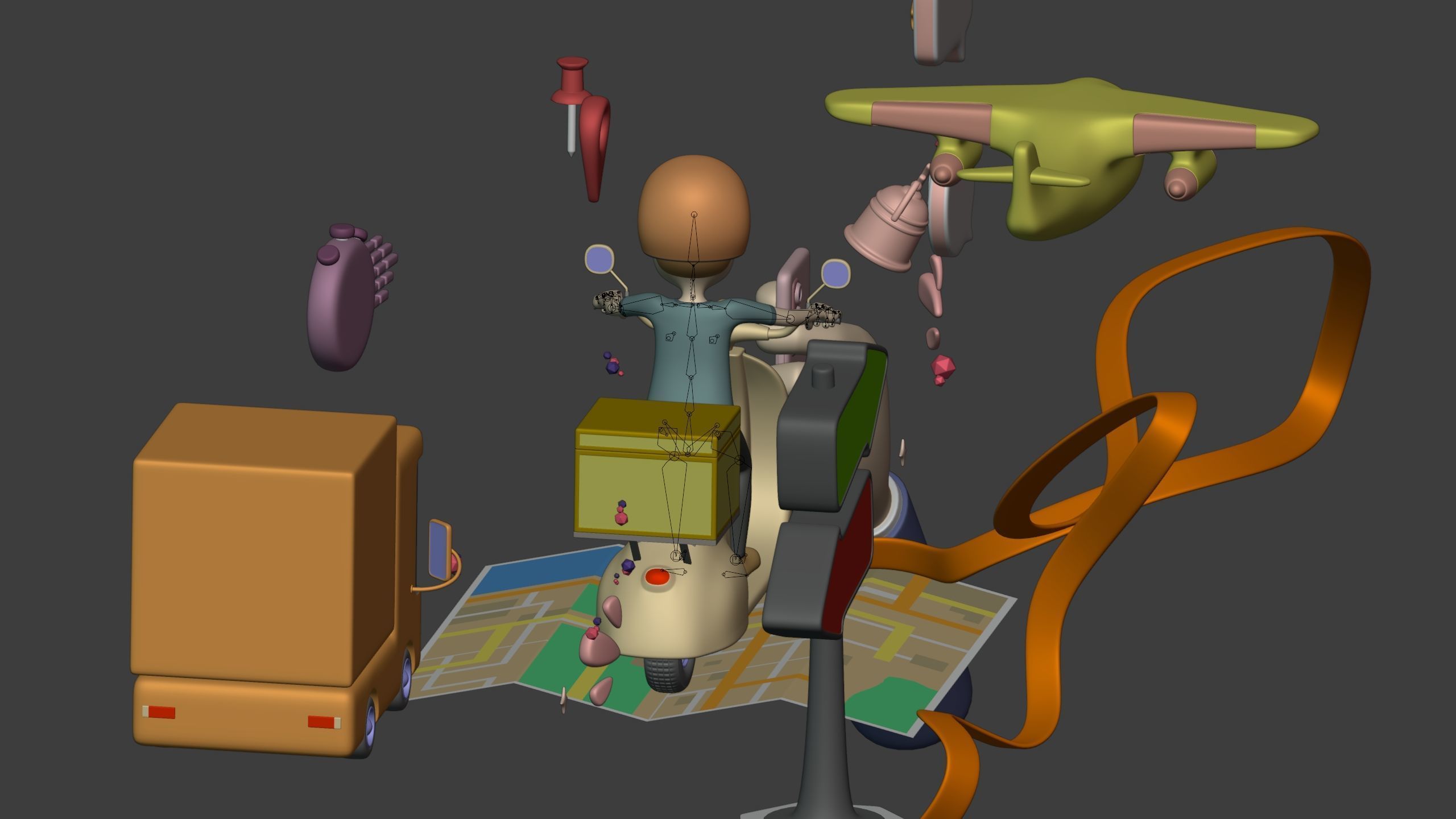 Cartoon Transport Pack - Scooter Plane Truck smartphone Hand Man Low-poly 3D model_19