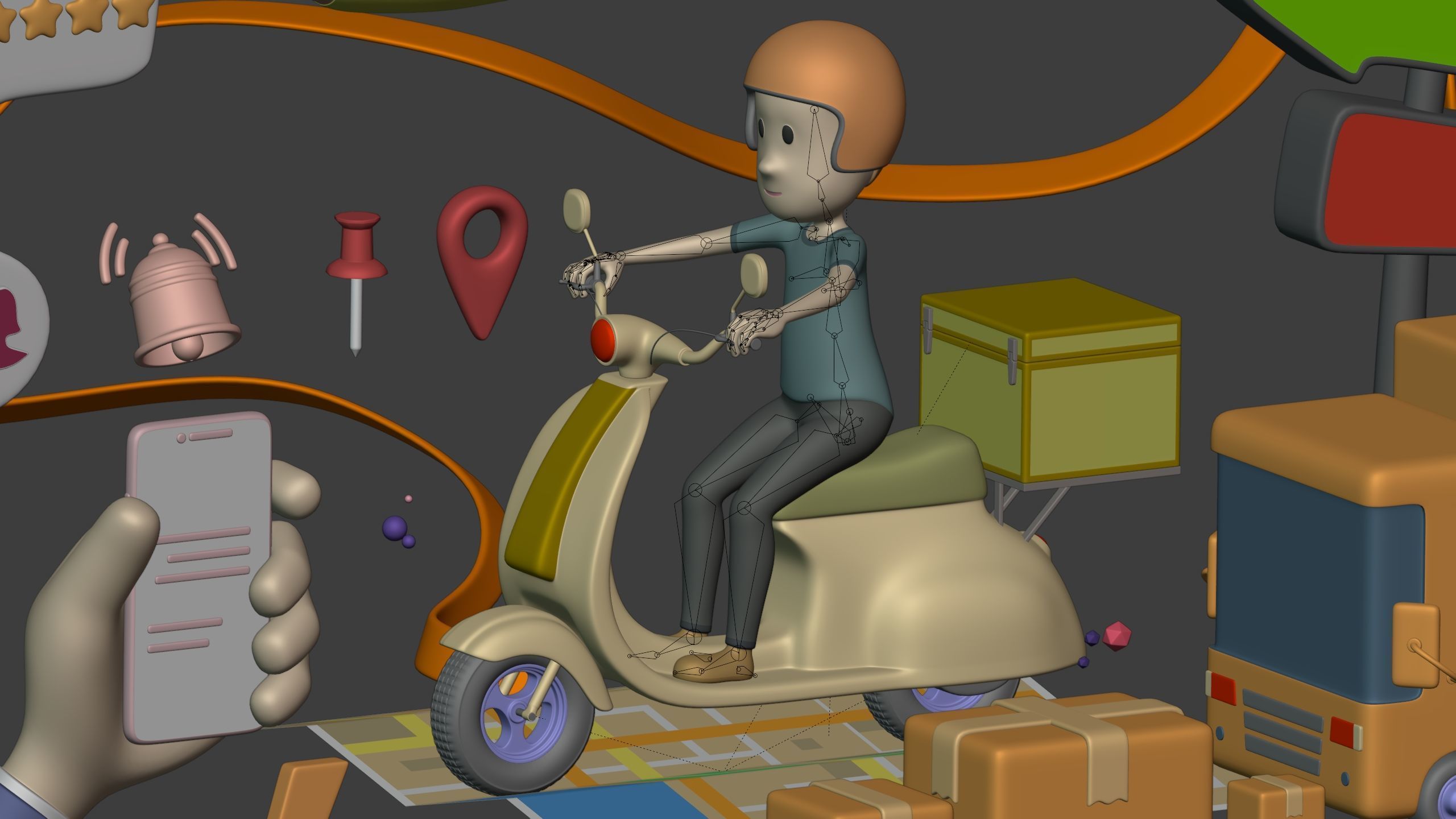 Cartoon Transport Pack - Scooter Plane Truck smartphone Hand Man Low-poly 3D model_15