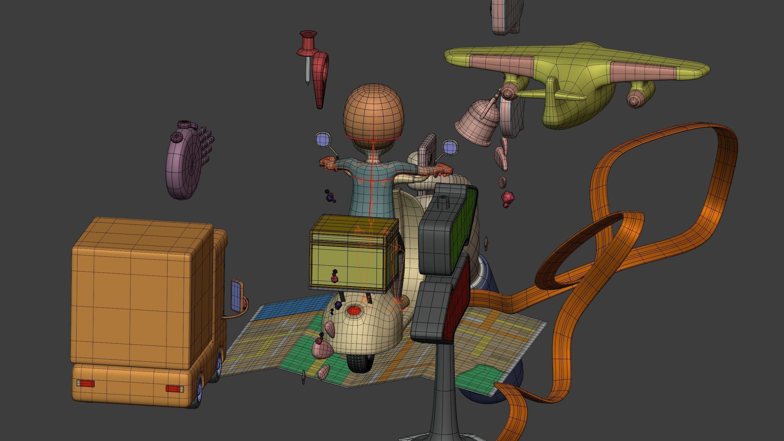 Cartoon Transport Pack - Scooter Plane Truck smartphone Hand Man Low-poly 3D model_20