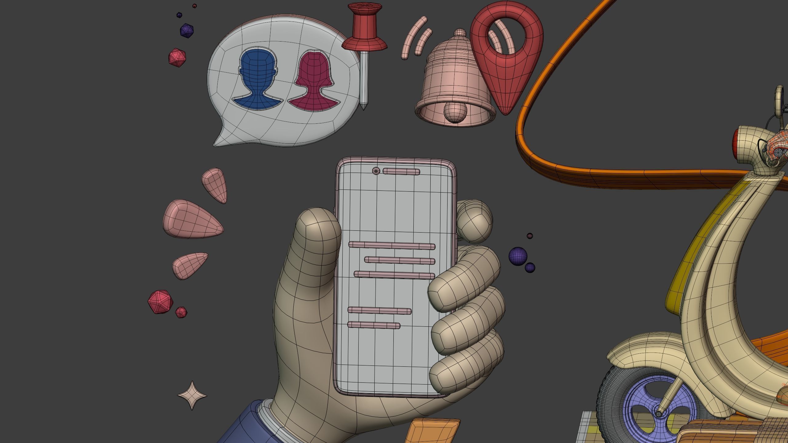 Cartoon Transport Pack - Scooter Plane Truck smartphone Hand Man Low-poly 3D model_14