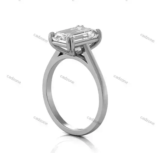 Classic Emerald Cut Diamond Solitaire Ring 3D Model