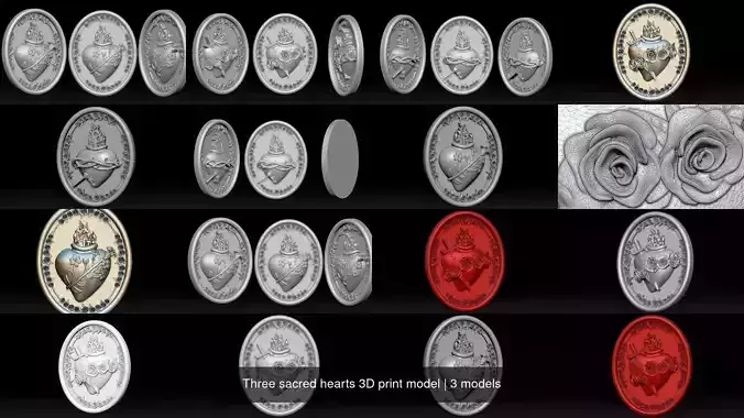 Three sacred hearts 3D print model