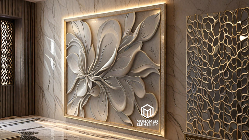 modern panel wall decor set wall relief mural CNC 129  3D model_11