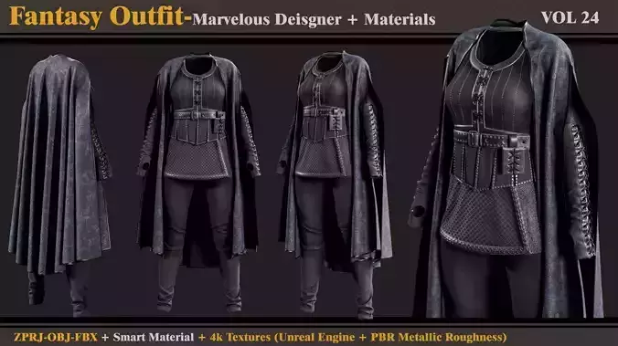 Fantasy Outfit-MD-Clo3d-Smart Material- Textures-OBJ-FBX  3D model
