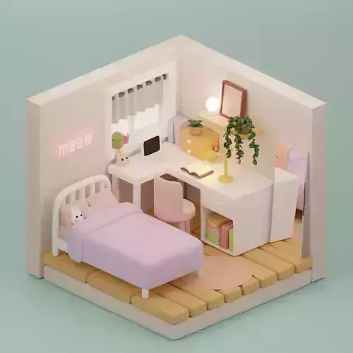 3D isometric bedroom