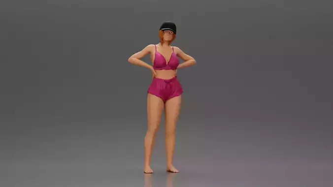 Sexy girl in casual summer attire and cap posing on the beach