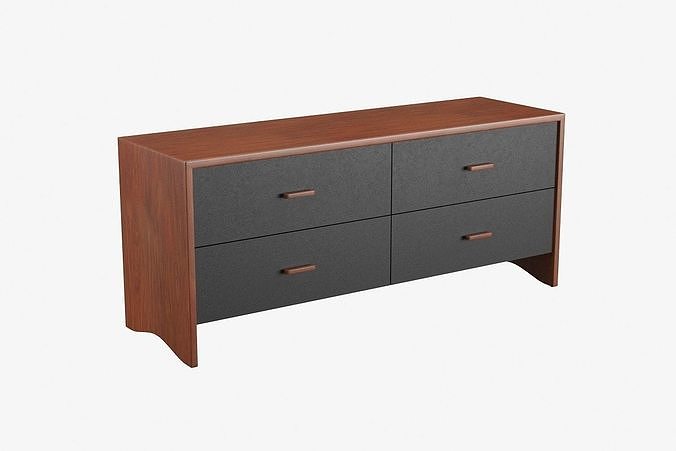 Ralston Low 4 Drawer Wood Dresser 3D model