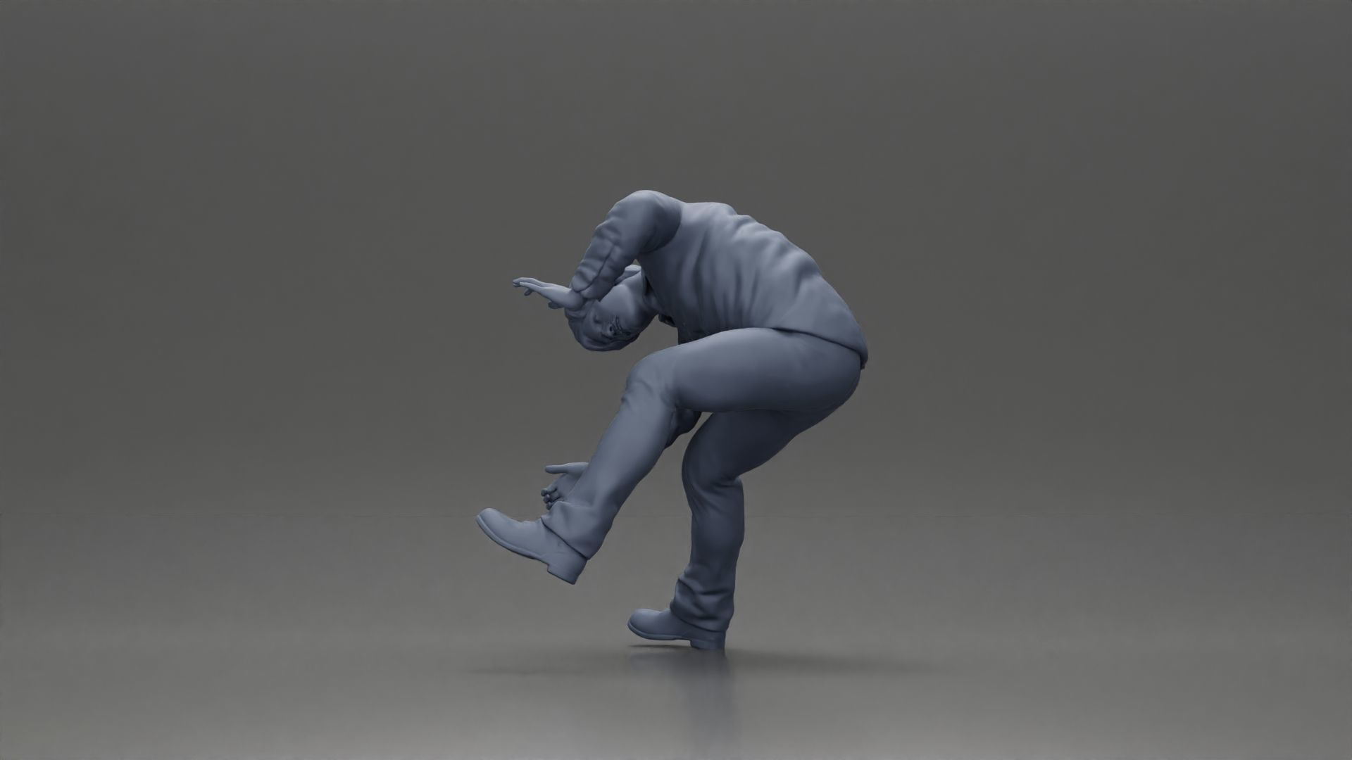 Man sitting on a vintage motorcycle checking it for restoration 3D print model_22