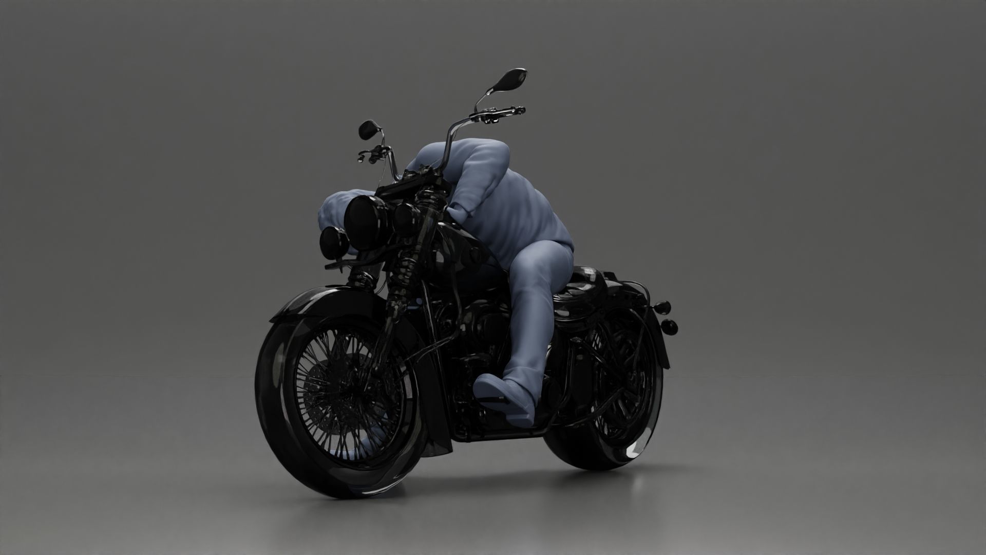Man sitting on a vintage motorcycle checking it for restoration 3D print model_12