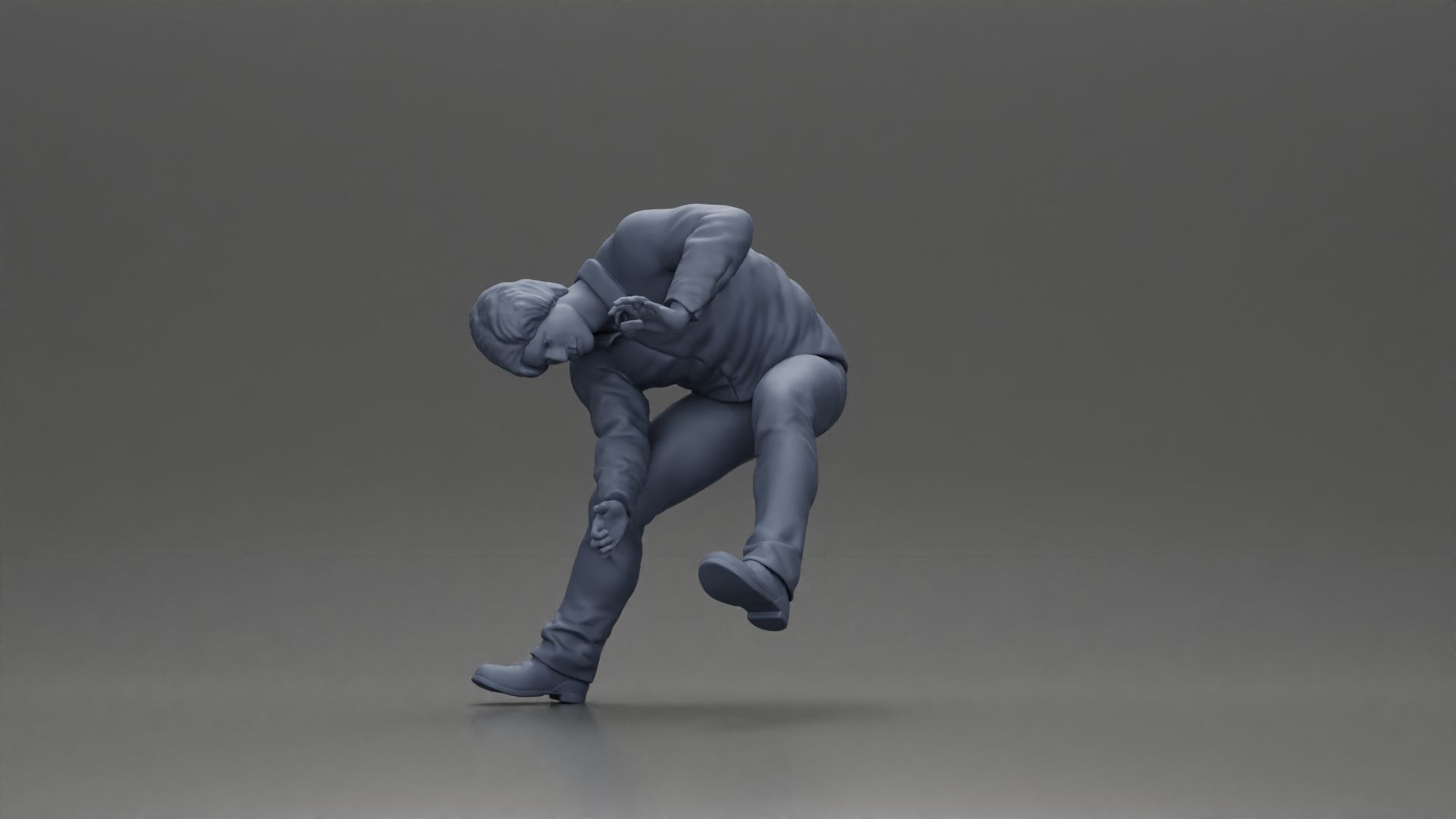 Man sitting on a vintage motorcycle checking it for restoration 3D print model_23