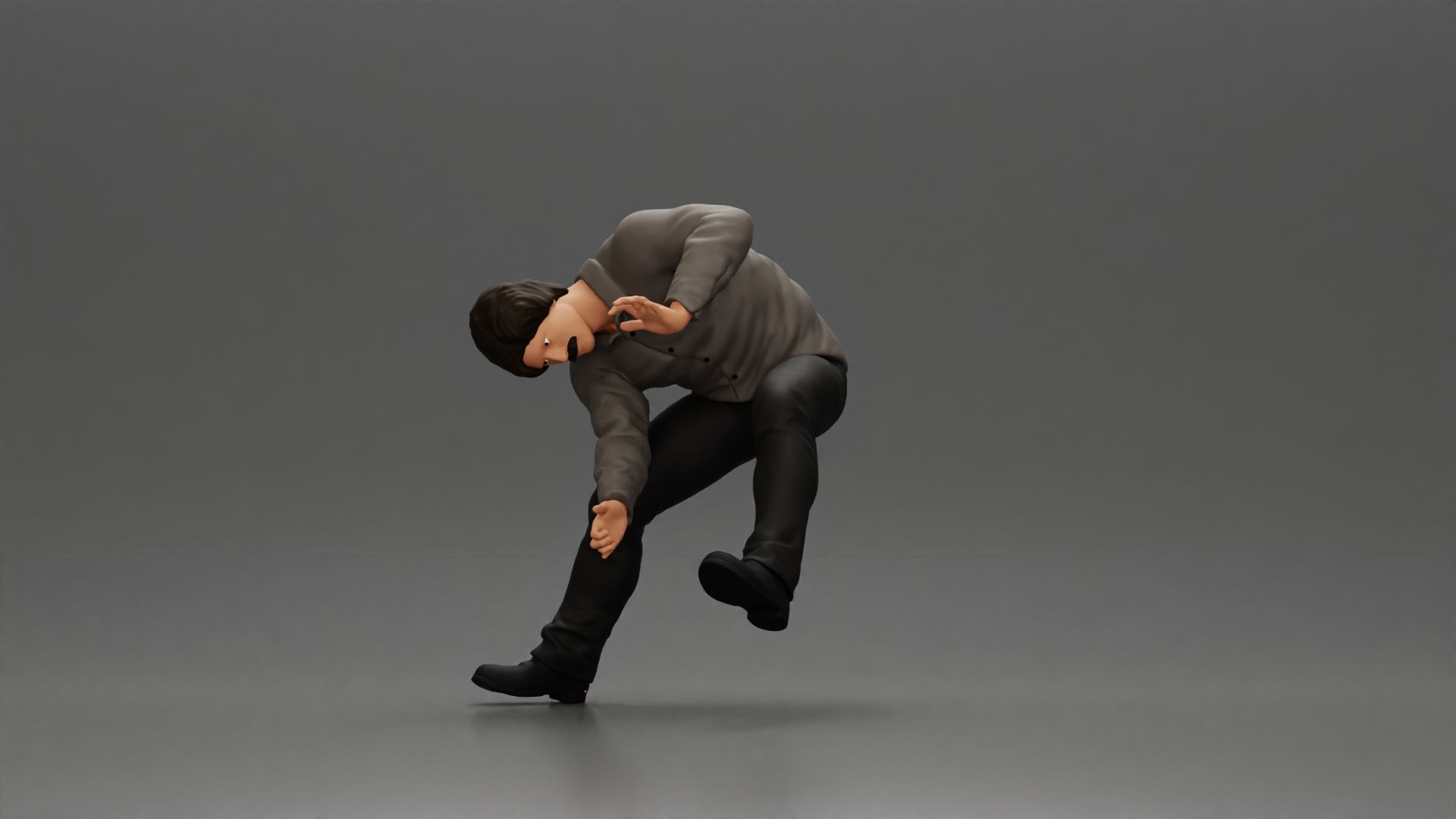 Man sitting on a vintage motorcycle checking it for restoration 3D print model_17