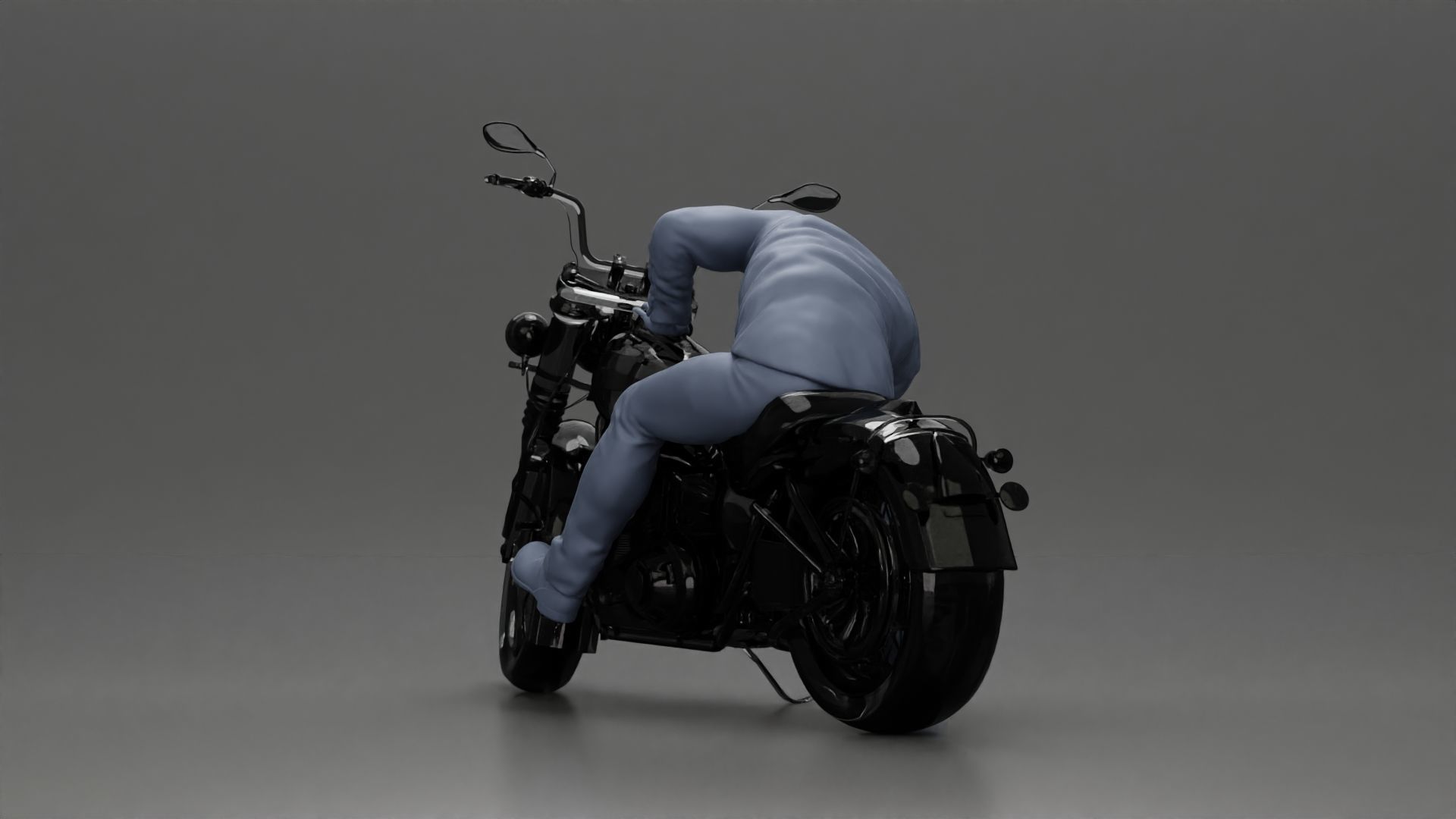 Man sitting on a vintage motorcycle checking it for restoration 3D print model_10