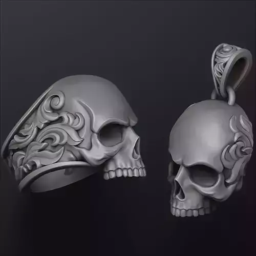 Ornamental Skull Pendant Ring Collection
