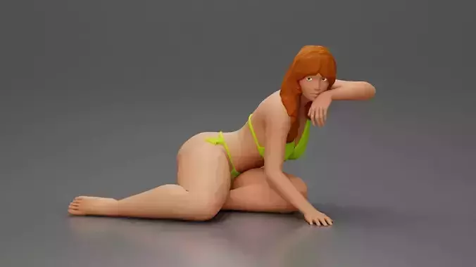 attractive girl in bikini lying reclining gracefully on beach 3D print model
