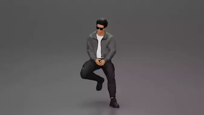 man sitting on car wearing jacket and sunglasses deep in thought 3D print model