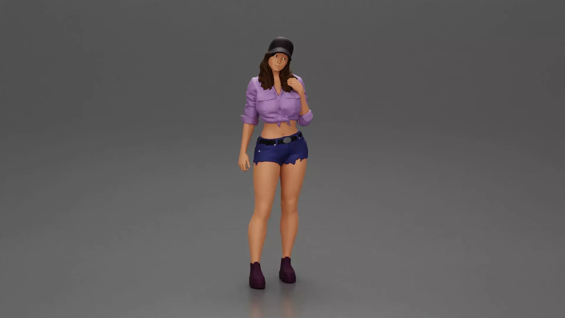 girl in a cap mini shirt and shorts waiting for someone 3D print model