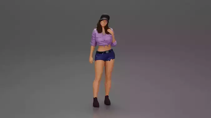 Sexy girl in a cap mini shirt and shorts waiting for someone 3D print model