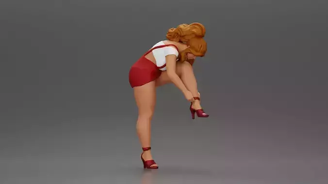 Sexy Girl Adjusting Her Stylish Red Heels 3D print model