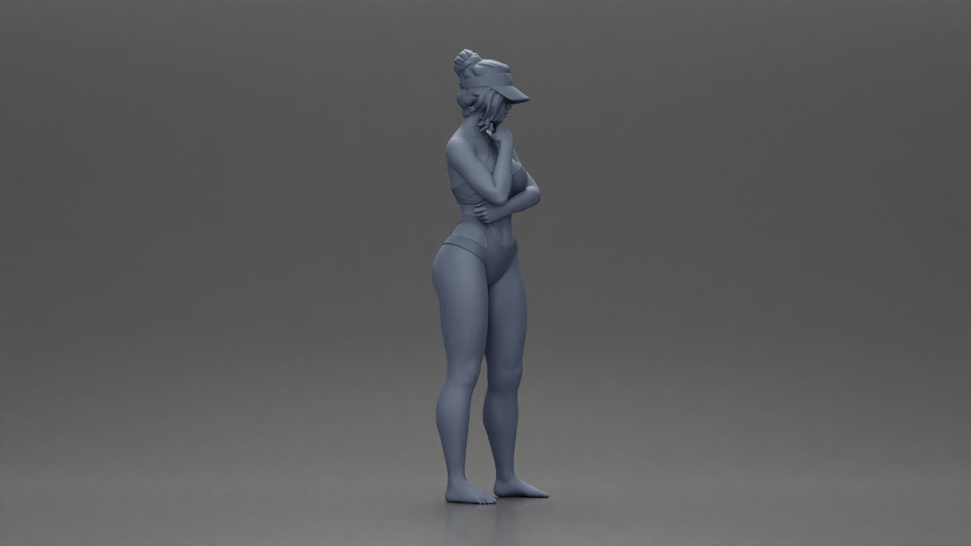 Sexy girl in a bikini and an empty top cap thinking on the beach 3D print model_7
