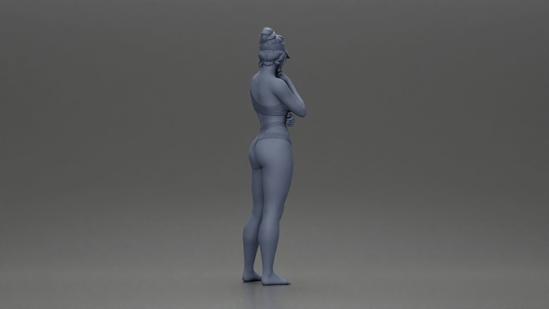 Sexy girl in a bikini and an empty top cap thinking on the beach 3D print model_8