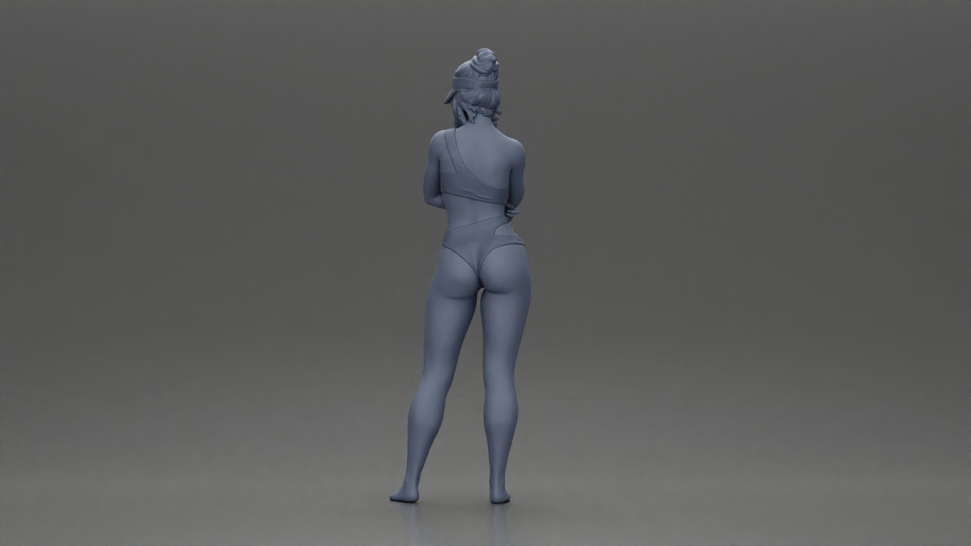 Sexy girl in a bikini and an empty top cap thinking on the beach 3D print model_9