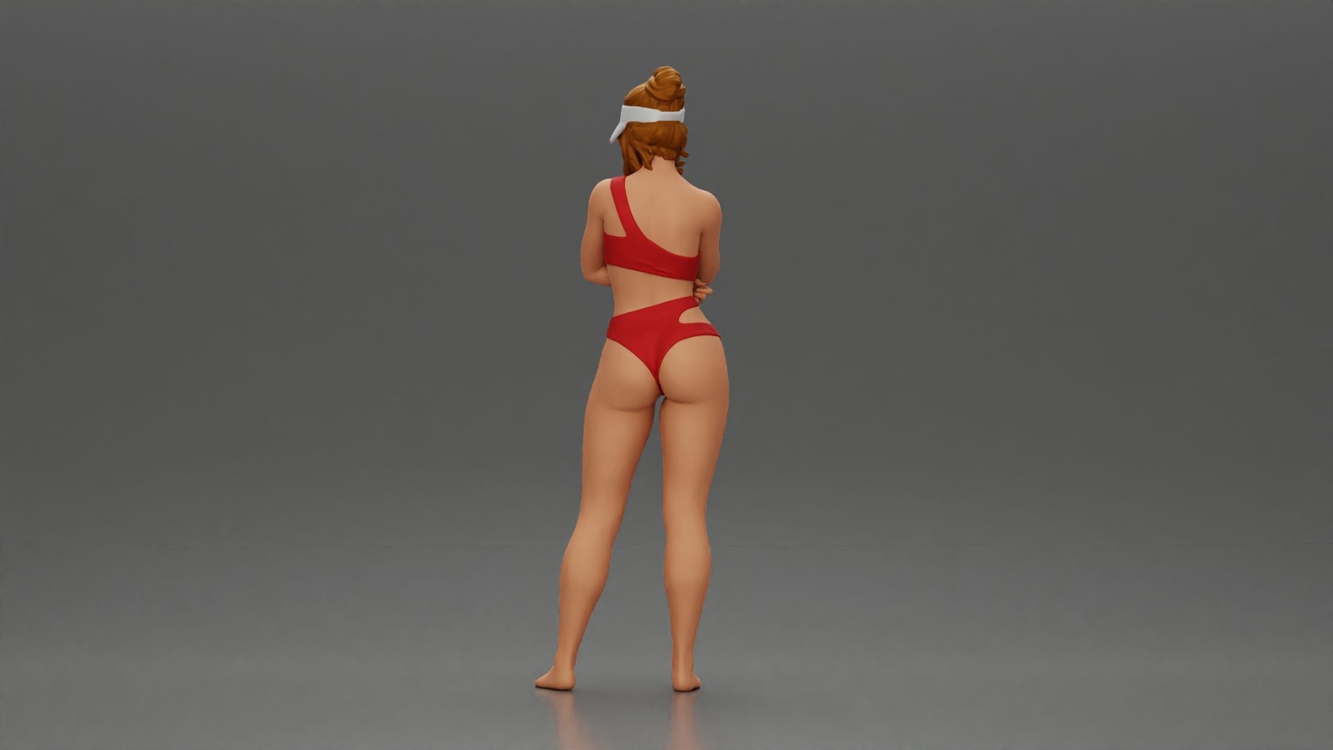 Sexy girl in a bikini and an empty top cap thinking on the beach 3D print model_3