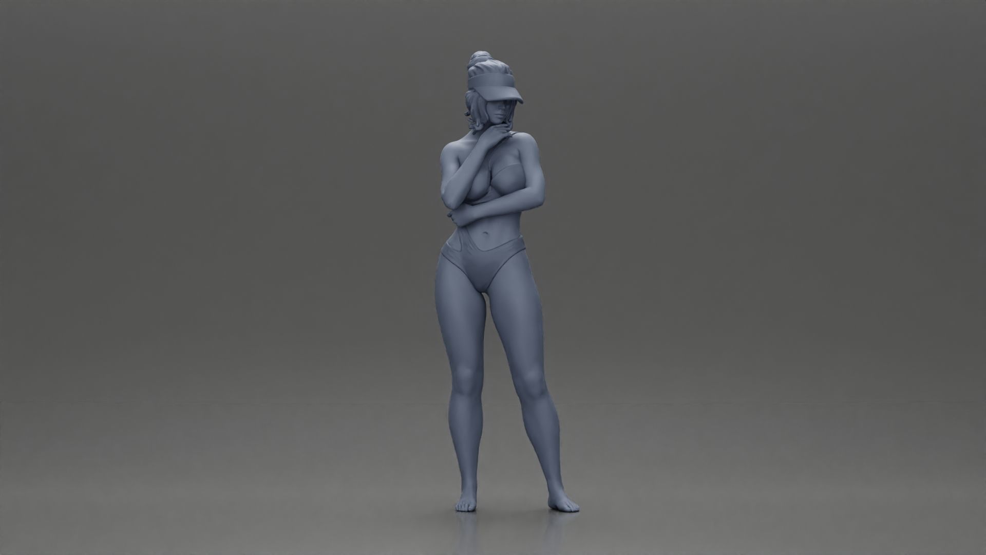 Sexy girl in a bikini and an empty top cap thinking on the beach 3D print model_6