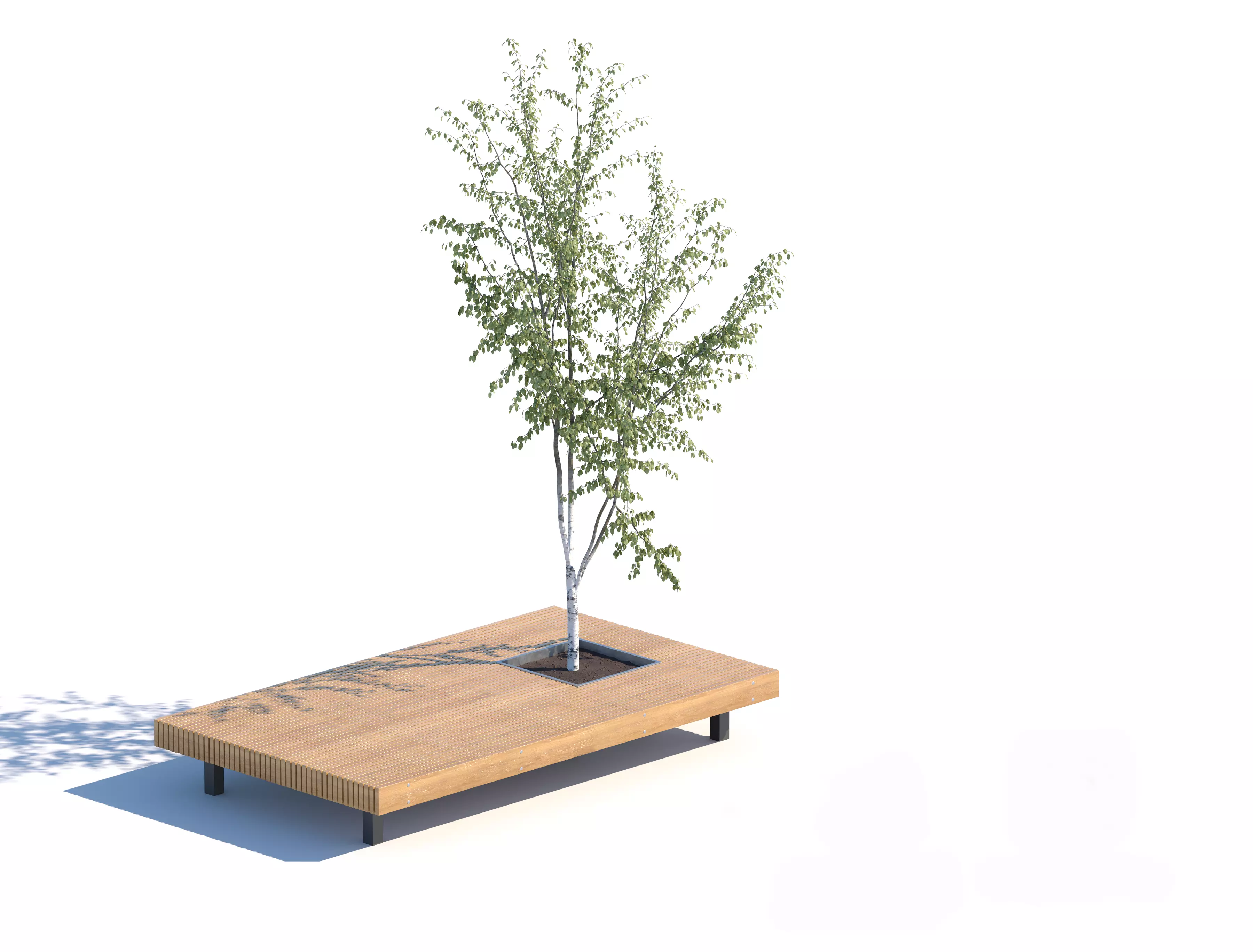 Modern Rectangular Tree Bench for Urban and Park Spaces 3D model_0