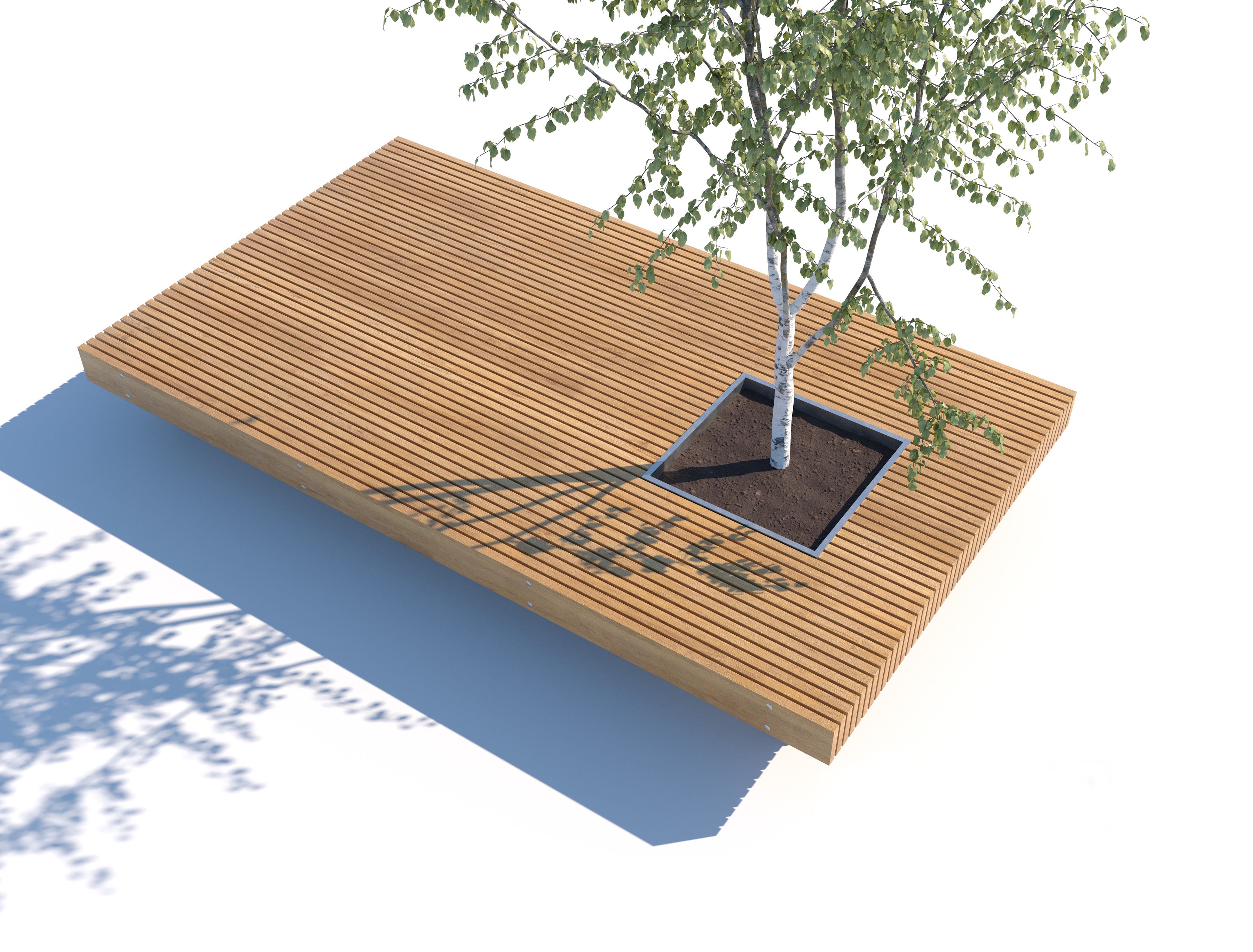 Modern Rectangular Tree Bench for Urban and Park Spaces 3D model_1