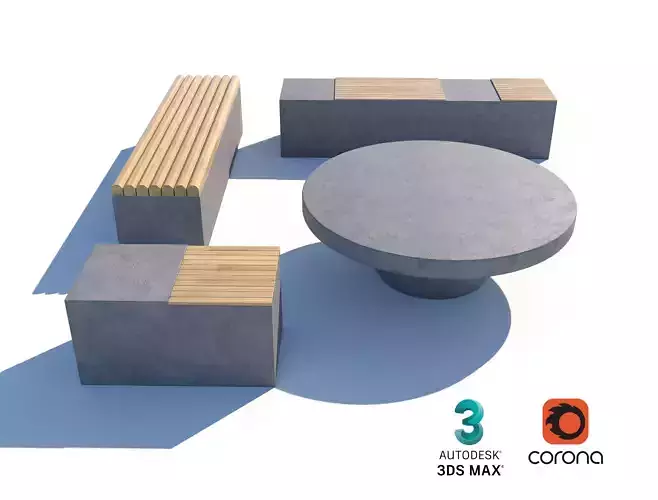 Modern Concrete and Wood Seating Set for Urban Spaces