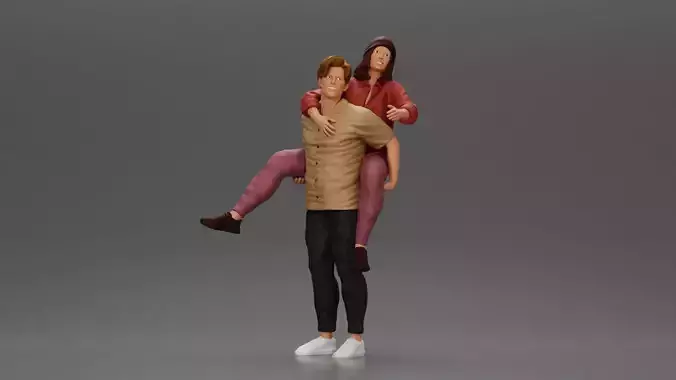 handsome happy man in shirt pulling girlfriend in hat open shirt