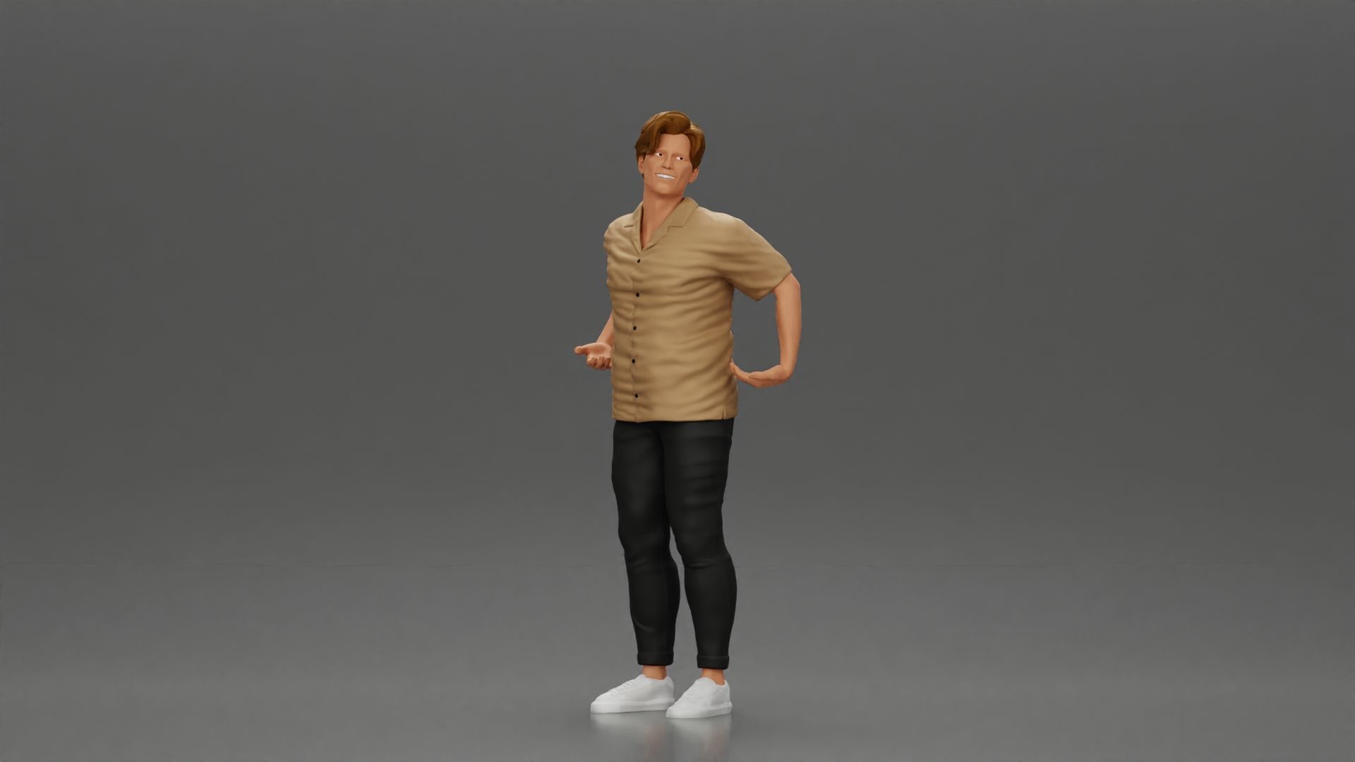 handsome happy man in shirt pulling girlfriend in hat open shirt 3D print model_1